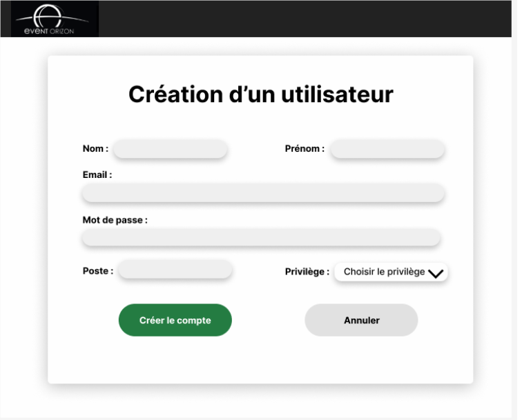 Maquette de la création d'un utilisateur
